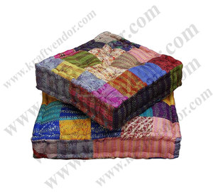 <b>Silk</b> Sari Patchwork Floor Cushions <b>Silk</b> Kantha Patchwork Floor <b>Pillow</b> - Product Image 1