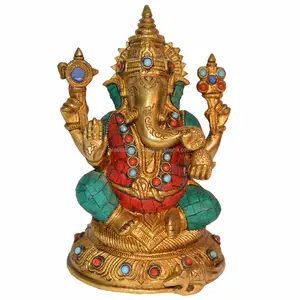 Lord Beautiful God Ganesh statua in ottone di idoli fatti a mano scultura in metallo Ganpati per il culto