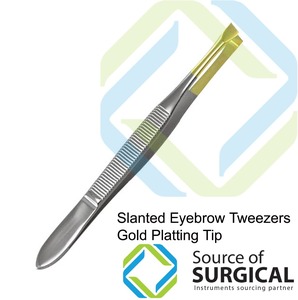 Pinzas de pestañas de acero inoxidable chapadas en oro de alta calidad Diseño de Punta inclinada para uso de extensiones de pestañas - Product Image 2