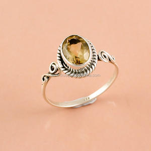 แหวนเครื่องประดับเงินสเตอร์ลิงทำมือแหวนพลอยซิทรีนธรรมชาติสำหรับงานแต่งงานแหวนปาร์ตี้เครื่องประดับเงินหรูหรา925ขายส่ง - Product Image 1