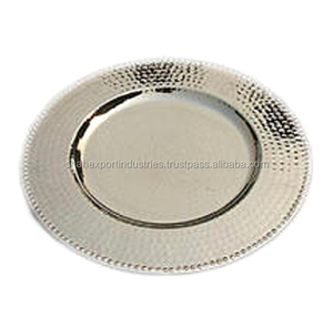 Carregador de borda martelo, placas de 13 polegadas para decoração de mesa de casamento, metálica, brilhante, de aço inoxidável