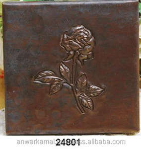 Azulejos de pared de cobre hechos a mano de estilo antiguo Suministros de baño y inodoro de la mejor calidad con diseño de flor rosa - Product Image 2