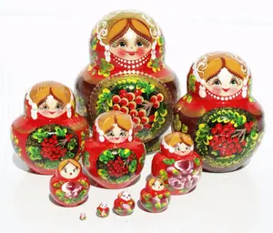 Red Rowanberry Matryoshka Unique Nesting Dolls Cheap Russian Nesting Dolls Wooden Toys Online Set 10 pc