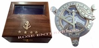 Reloj de Sol Náutico Vintage de Latón Pulido, Brújula Funcional, Reloj de Metal de 4 Pulgadas, Caja de Madera Sólida, Regalo de Cumpleaños para Esposo, Hecho a Mano