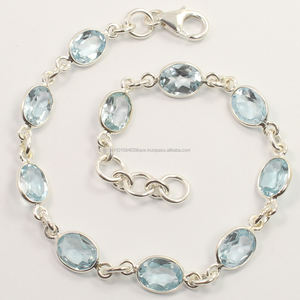 Pulsera de Plata de Ley 925 con Gemas de Topacio Azul Real, Increíble, al por Mayor - Product Image 1