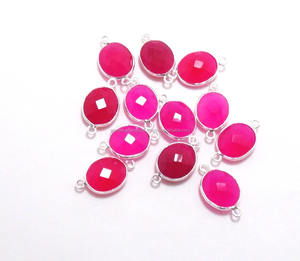 Conector de bisel de Calcedonia Rosa caliente facetado 10x14mm forma ovalada 24K chapado en oro hecho a mano Natural Multi joyería hallazgos - Product Image 1