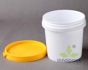 Seau en plastique blanc avec couvercle jaune pour peinture sans poignées - Product Image 3