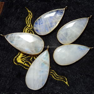 Pendentifs Breloques Pierre de Lune Arc-en-ciel en Argent Sterling Plaqué Or Rhodié avec Sertissage à Bézel, Pierres Précieuses, Cadeaux de Fête - Product Image 6