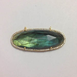 Pendentifs et breloques ovales en forme personnalisée, effet diamant, en or simple, avec micro-pavés de labradorite et de CZ, bijoux de fête classiques - Product Image 2