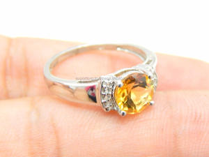 Anillo de plata con piedras preciosas de cuarzo citrino, anillo de Plata de Ley 925, anillos de boda 925 para mujer - Product Image 2