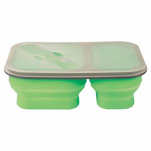 Collapsible 2-Section Food Container With Dual Utensil - Microwave Safe, Made From BPA-free <b>Silicone</b> and Comes with Your logo - Product Image 5