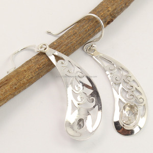 Nail Insertion CRYSTAL QUARTZ Gemstones 925 Solid <b>Sterling</b> <b>Silver</b> Jewellery Handmade Cute <b>Drop</b> <b>Earrings</b> for Women - Product Image 2