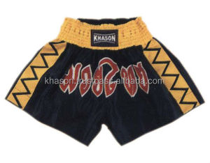 High Quality MMA Muay Thai <b>Shorts</b> Custom Logo and Design Yellow Red Sublimation <b>Printing</b> 100% Polyester Corduroy - Product Image 4