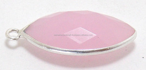 Connecteur fait main en argent Sterling 925 calcédoine rose pierre précieuse forme de poire lunette à facettes plaqué argent fabrication de bijoux en laiton - Product Image 2