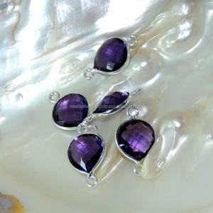 Pendentif en pierre d'améthyste plaqué or et argent sterling 925 en forme de poire collier de pierres précieuses violettes prix de gros - Product Image 2