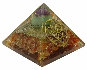 Red Carnelian Orgone pyramids with metal flower of life : orgone healing energy pyramids