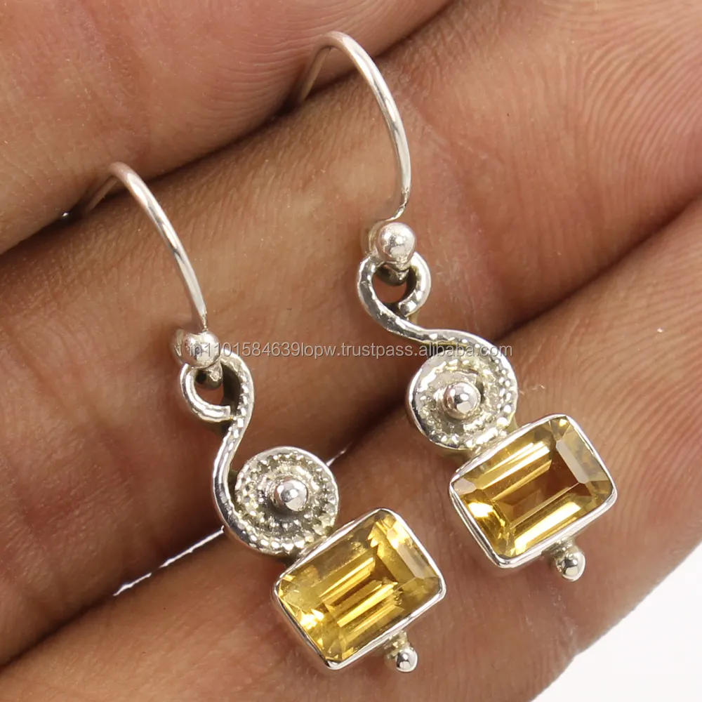 Boucles d'oreilles colorées en CITRINE naturelle Retcangle, bijoux en argent Sterling 925, pour fille et femme