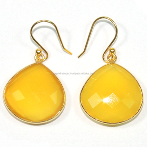 Pendientes colgantes y colgantes de Calcedonia amarilla Natural de Plata de Ley 925 chapados en oro de 18 quilates, regalo de fiesta de boda del fabricante - Product Image 1