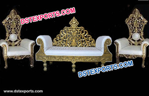 แหวนพิธีแต่งงานแกะสลักเฟอร์นิเจอร์หรูหราโลหะทองเหลืองเวทีสีทองชุดโซฟาแต่งงานมุสลิมชุดโซฟา - Product Image 3