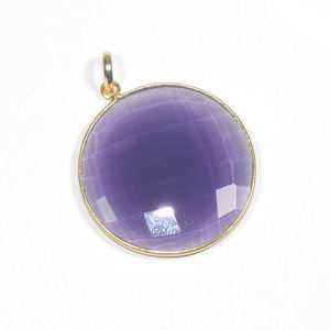 Améthyste Quartz Forme ronde Pendentif en argent sterling 925 aspect naturel forme ronde couleur violette beau pendentif - Product Image 1