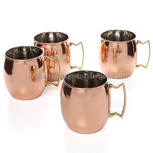 Horn Handle ทองเหลืองดื่มแก้ว Silver Finishing ทองแดงมอสโก Mule Mug Horn Handle แก้วขายส่ง