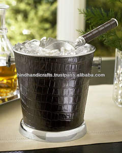 Cubo de hielo de acero inoxidable cubierto con cuero, cubo de hielo para vino, tinas para bebidas, fabricante indio o exportador - Product Image 2