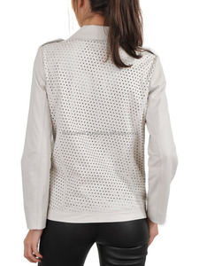 เสื้อแจ็คเก็ตมอเตอร์ไซค์มีฮู้ดกันน้ำหนังวัวแท้แฟชั่นสตรีทสไตล์ยูนิเซ็กส์ทรงสลิมลำลองปกขาว - Product Image 2