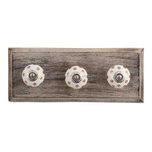 Handmade Wood Ceramic Dotted Design Golden and White Coat Wall Reusable Utility Hat Hooks Hangers Bags Clothes Heavy Duty - Product Image 1
