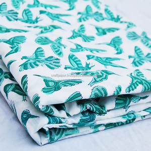 Sanganeri ชุดผ้าฝ้ายพิมพ์ลายนกบล็อกวัสดุงานฝีมือทำมือนุ่มสำหรับเด็กผู้ชายอุปกรณ์ตกแต่งบ้าน - Product Image 2