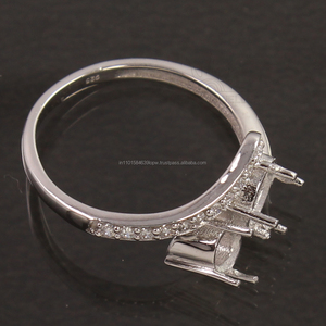 Anillo de compromiso de Halo de montaje semi ovalado de 5x7mm Plata de Ley 925 listo para colocar su propia piedra para boda y fiesta - Product Image 4