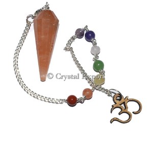 Pendules de chakra en aventurine orange à 12 facettes avec Om, meilleur prix, pendule de chakra relié - Product Image 1