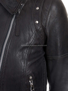 Veste en cuir lavée pour femmes fixation asymétrique vêtements d'extérieur respirants élégants à la mode décontracté à la mode automne toutes les saisons - Product Image 5