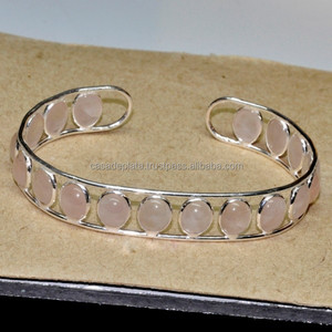 Rond Cab Rose Quartz Gemstone Bracelet en argent sterling 925 Bracelet à la mode pour fête d'anniversaire de mariage ou cadeau. - Product Image 2