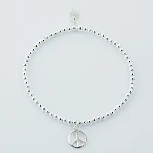 Sterling Silber Perlen Stretch Armband mit Friedens zauber