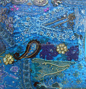 Indian <b>Patchwork</b> Beaded Embroidered Pillow Cushion Covers Ethnic <b>Throw</b> Pillow Covers - Product Image 2