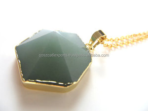 จี้หกเหลี่ยมพร้อมพลอยอะเวนจูรีนโรเดียมชุบทองฝังหนามเตยสำหรับงานปาร์ตี้ - Product Image 4