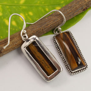 Joyería de plata de ley sólida 925 pura, pendientes de piedras preciosas de ojo de tigre Natural, precio al por mayor, joyería fina de Faishonable - Product Image 2