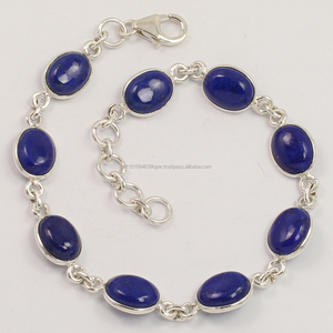 Pulsera de Plata de Ley 925 100% Natural con Piedras Preciosas de Lapislázuli Ovaladas, Regalo para Mujer, Proveedor de Joyería para Bodas y Fiestas - Product Image 1