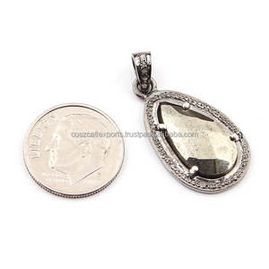 Pendentif en diamant recouvert de Pyrite naturel 925 en argent Sterling, pierre précieuse, joli connecteur de breloque - Product Image 1