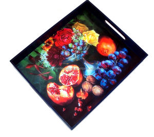 Bandeja DE SERVICIO DE MADERA rectangular impresa personalizada estilo antiguo MDF Metal cobre materiales hogar restaurante decoración bandeja de desayuno - Product Image 3