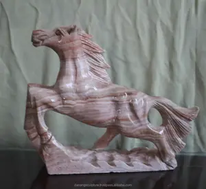 รูปปั้นม้าหินอ่อนลายเส้นสีชมพูขนาดเล็ก รุ่น DSF-HS61 งานแกะสลักหินสไตล์สัตว์ งานฝีมือหินที่สร้างสรรค์ไม่เหมือนใครสำหรับรถยนต์ - Product Image 1