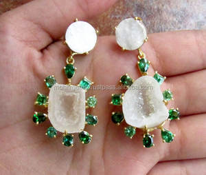 ต่างหูเม็ดเดี่ยวสีขาวธรรมชาติพร้อมพลอยอาเกตสีสำหรับงานเลี้ยงงานแต่งงานงานหมั้นของขวัญวันครบรอบ - Product Image 2