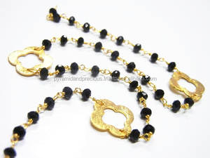 Cuentas de piedras preciosas, cadena de cuentas de plata de ley chapada en oro con dijes de trébol - Product Image 3