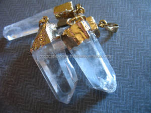 Colgante de Cuarzo Natural Curativo en Bruto con Baño de Oro y Rodio sobre Plata de Ley, Clásico para Fiestas - Product Image 3