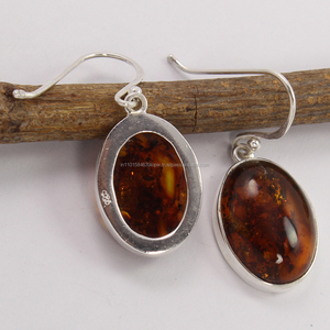 Boucles d'oreilles en argent Sterling 925, 1 paire, pierres précieuses ovales couleur ambre baltique naturelle, offre spéciale - Product Image 2