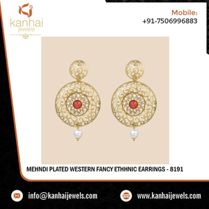 Boucles d'oreilles ethniques occidentales plaquées Mehndi - 8191 - Product Image 2