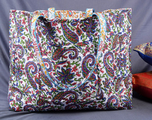 Bolso grande de playa de diseño de hipopótamo, bolso étnico Vintage de algodón acolchado de la India - Product Image 4