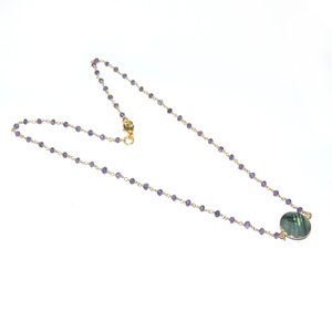 Collar de plata de ley 925 con gema de labradorita y amatista, joyería chapada en oro de 18k, forma redonda, venta al por mayor - Product Image 1
