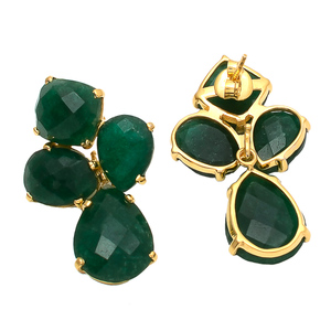 Solid 925 Sterling <b>Silver</b> Natural Green Emerald Faceted Gemstones 18K Gold Plated Classic <b>Stud</b> Earrings Handmade Engagement - Product Image 3