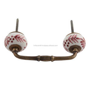 Venta al por mayor manija del Gabinete hecho a mano cerámica hoja roja diseño de puente Vintage cajón tocador lote gabinete puerta Tirador - Product Image 5